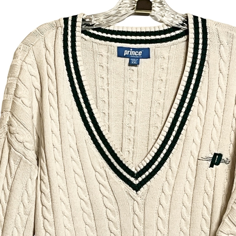 Prince White And Green Cable Knit Tennis Or Pickleball Sweater Women’s XXL - Picture 6 of 7